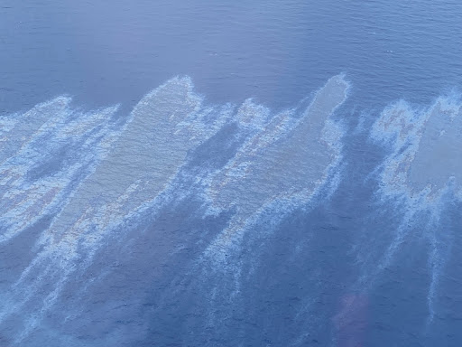 An aerial image of an oil sheen.