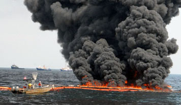 Photo: In situ burn in the Gulf of Mexico.