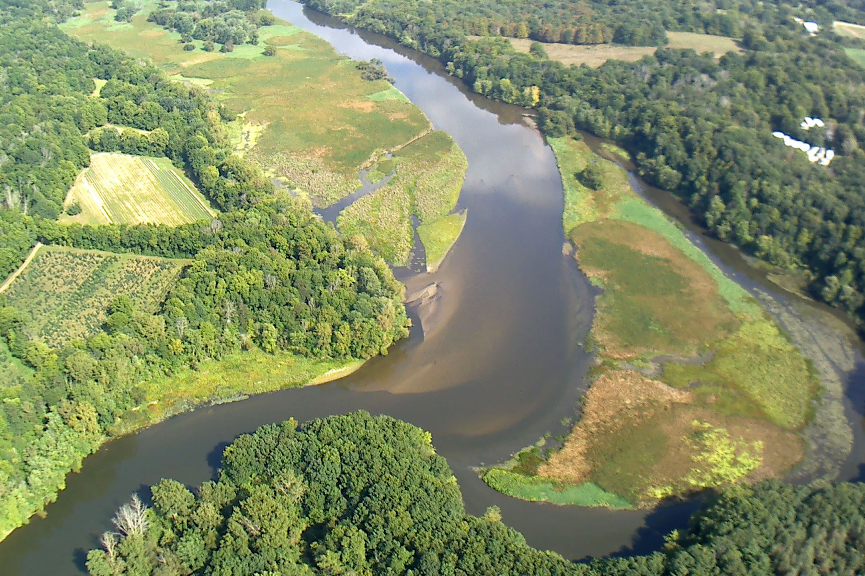An aerial view of a river.