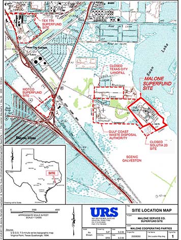 The Malone Service Company Superfund site map.