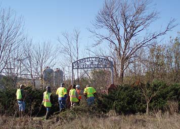 Campbell's Bayou cemetery and restoration workers.