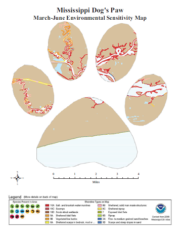 Mississippi Dog's Paw Environmental Sensitivity Index Map.