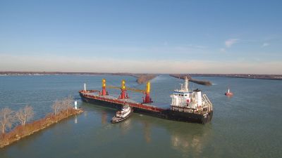 An aerial image of a vessel. 