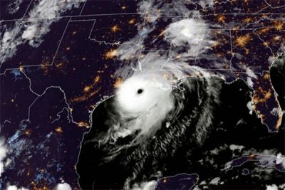 Weather map showing hurricane approaching land