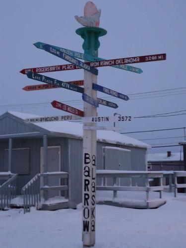 Directional sign in Barrow, Alaska.