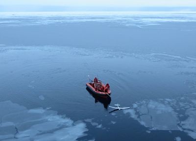 Recovering the small unmanned aircraft Puma from the icy waters.