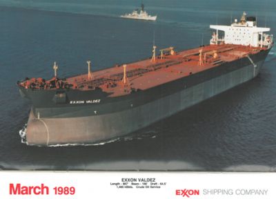 March 1989 calendar image of Exxon Valdez ship.