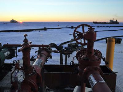 Photo: Fuel being delivered to the city of Nome, Alaska, from a tanker.