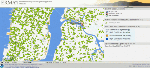 An animated image with multiple screenshots of sea level rise. 