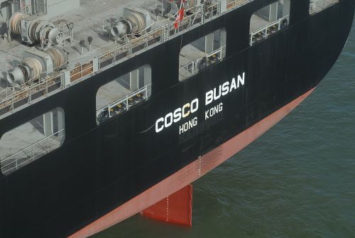 Close-up view of ship's stern.