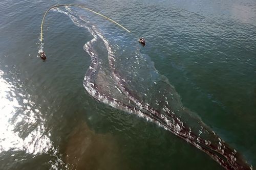 An aerial image of oil in water.