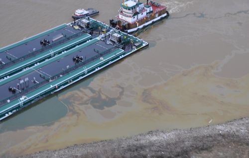 View of barge in river.