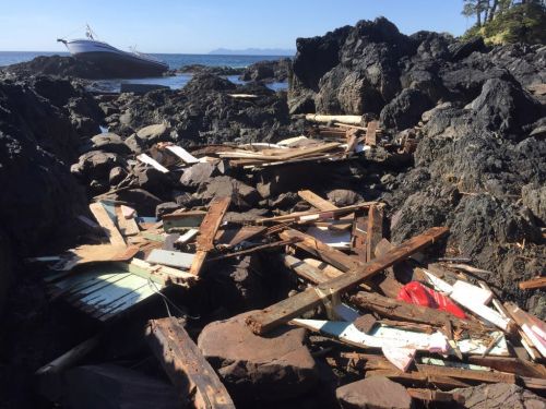 Debris from a grounded vessel in Southeast Alaska.