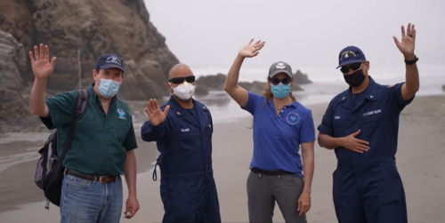 A group of people on a beach.