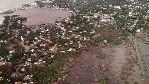 Aerial view of damaged homes after the storm.