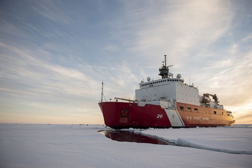 Large vessel in icy conditions.