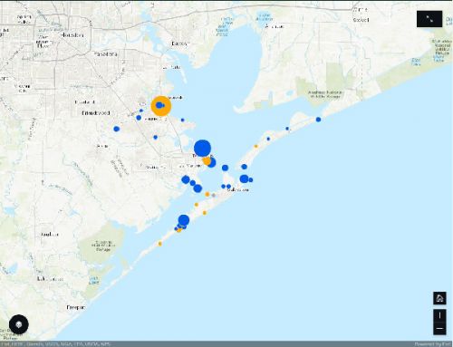 Map depicting monofilament bin locations with dots.