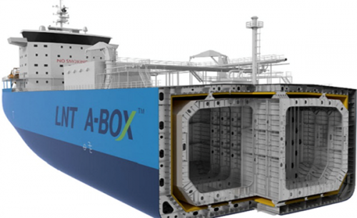 Cut-away illustration of an LNG tanker.