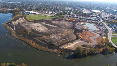 Area of restoration on the banks of a river.