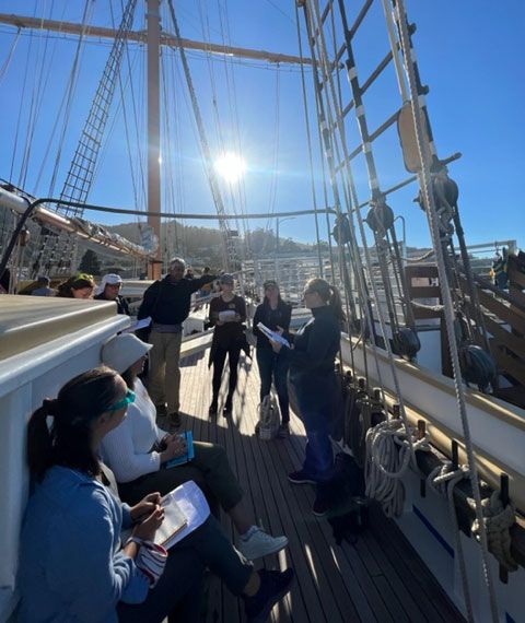 A group of people on a boat.