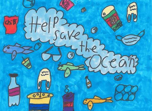 A child's drawing of marine debris.