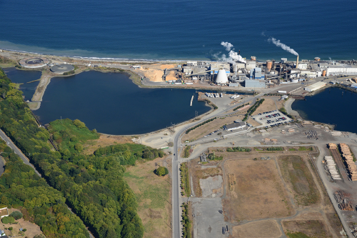 Aerial view of a wastesite on Puget Sound.