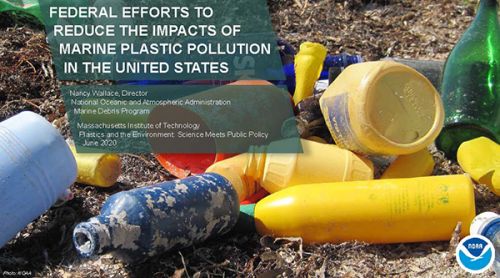 Slide showing text and photo of marine debris on a beach.