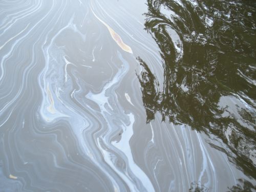 Oily water following a spill in the Kalamazoo River.