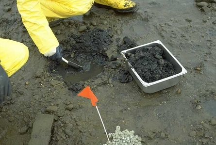 Hands digging in mud next to a tray.