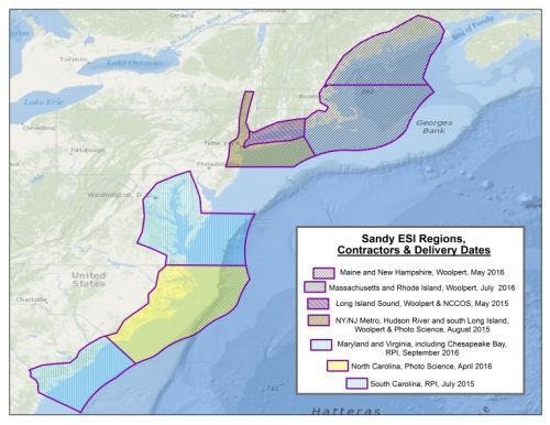 Map of regions showing the contractor assigned and the delivery date.