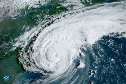 An satellite image of a hurricane. 