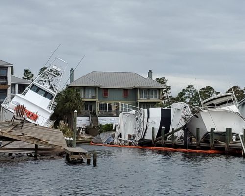 Damaged vessels and other marine debris.