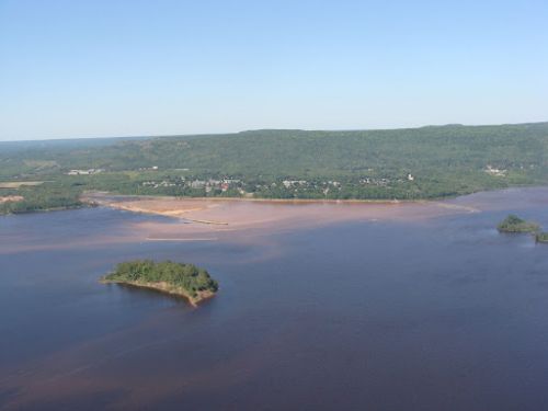 An aerial image of a body of water.