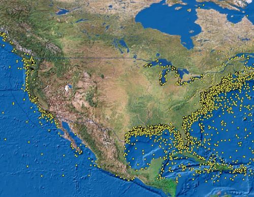 A map of the U.S. with dots all over it.