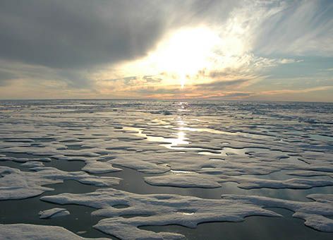 Ice and open water in the Beaufort Sea north of Alaska.