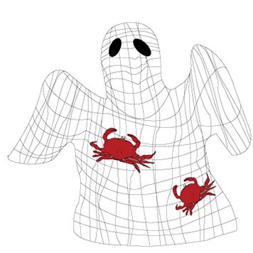 Net with crabs in shape of ghost.