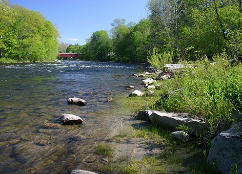 Housatonic River with covered bridge.