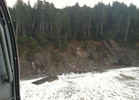 Dock washed up on rocky coast of Washington state.