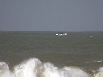 A Matson shipping container floating off the California coast.