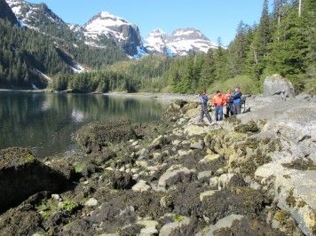 The 2012 study team observes Mearns Rock in Prince William Sound, Alaska.