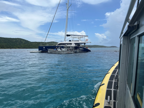 A vessel responding to a a hard aground sailing vessel in Puerto Rico waters.