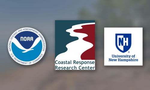 NOAA logo, Coastal Response Research Center logo, and University of New Hampshire logo, embedded on a blurred image of nature.