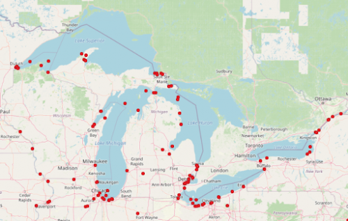 A map with red dots on it indicating incident locations.