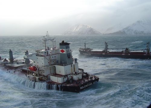 The M/V Selendang Ayu broke apart near Unalaska Island, AK.