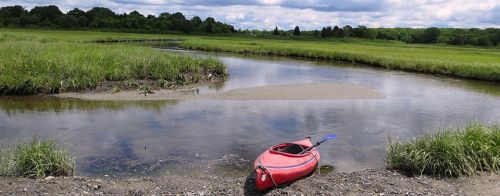 A kayak on a body of water.