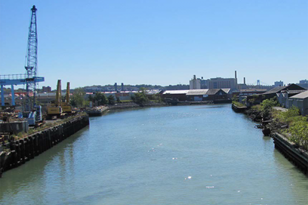 Gowanus Canal as it flows under the Gowanus Expressway. Image credit: NYDEC.