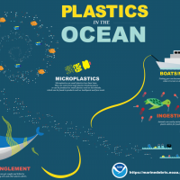 Map showing various ways that plastics can enter the ocean.