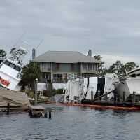 Damaged vessels and other marine debris.
