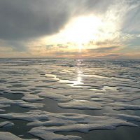Ice and open water in the Beaufort Sea north of Alaska.