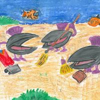 Drawing of clams cleaning the sea floor of debris.